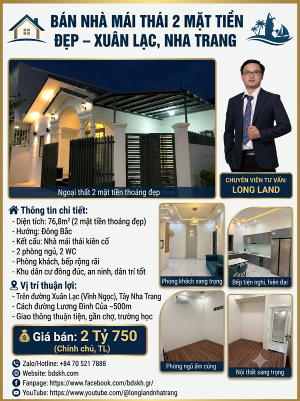 Nhà Mái Thái 2 Mặt Tiền Đẹp Tại Xuân Lạc, Vĩnh Ngọc, Phường Tây Nha Trang